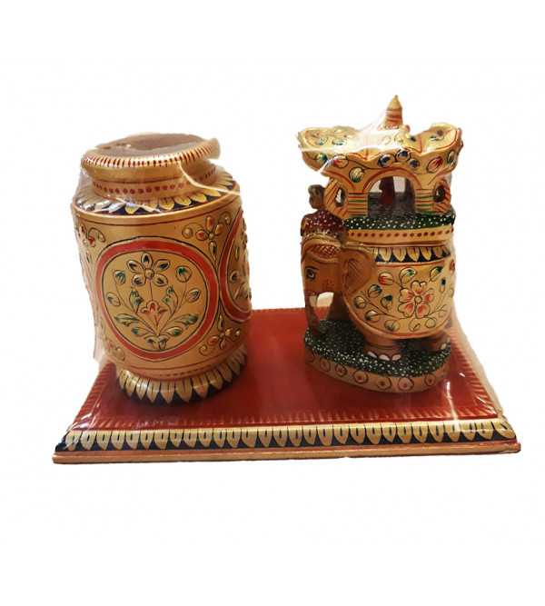 Kadamba Wood Handcrafted and Hand Painted Decorative Pen Stand