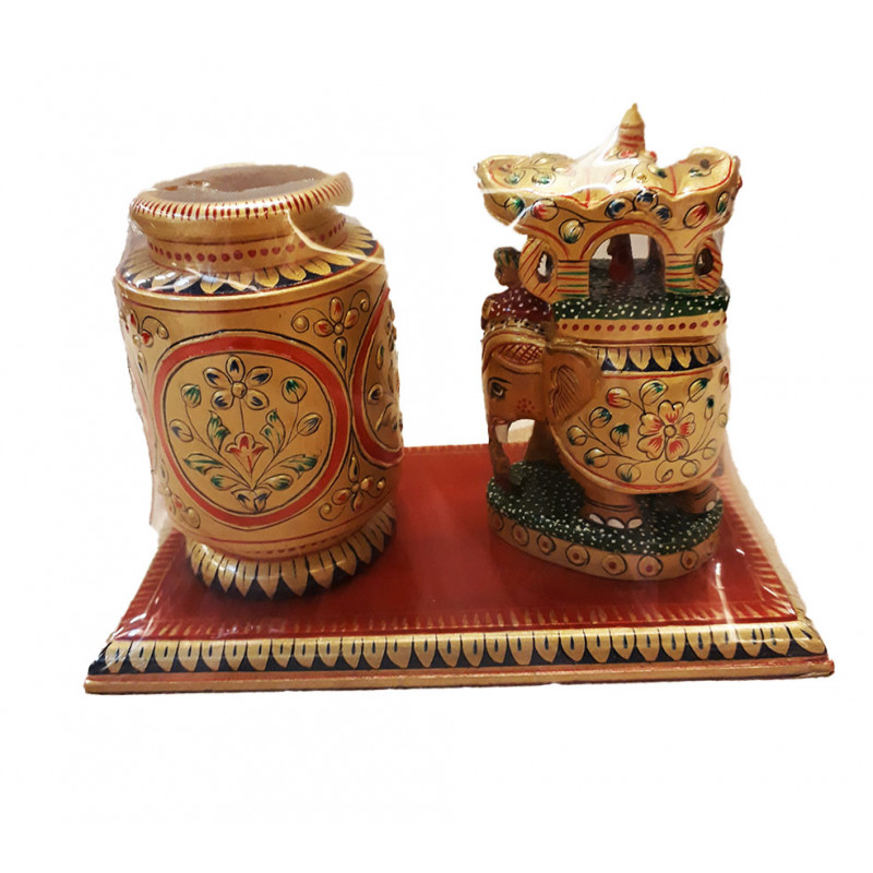 Kadamba Wood Handcrafted and Hand Painted Decorative Pen Stand