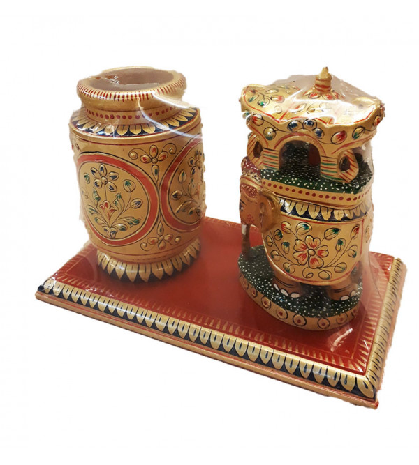 Kadamba Wood Handcrafted and Hand Painted Decorative Pen Stand