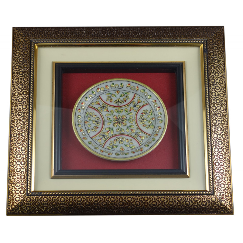 MARBLE PLATE FLORAL WITH GOLD LEAF WITH FRAME