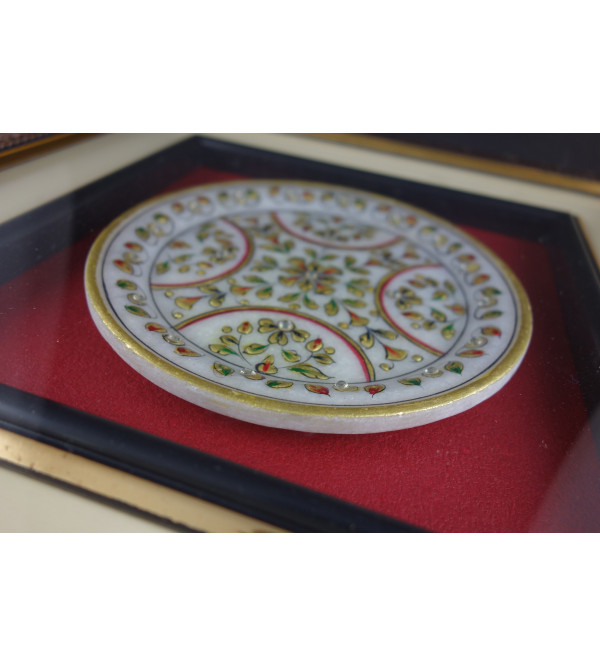 MARBLE PLATE FLORAL WITH GOLD LEAF WITH FRAME