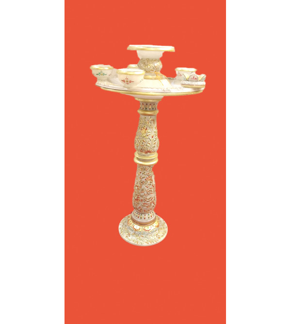 Marble Deepak Handcrafted With Pure Gold Leaf Work