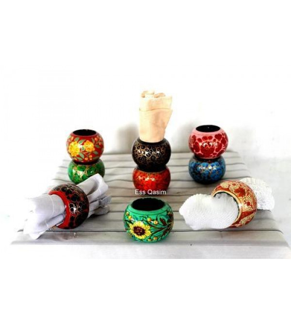 Paper Mache Napkin Ring Set of 6 Assorted Colour And Design 