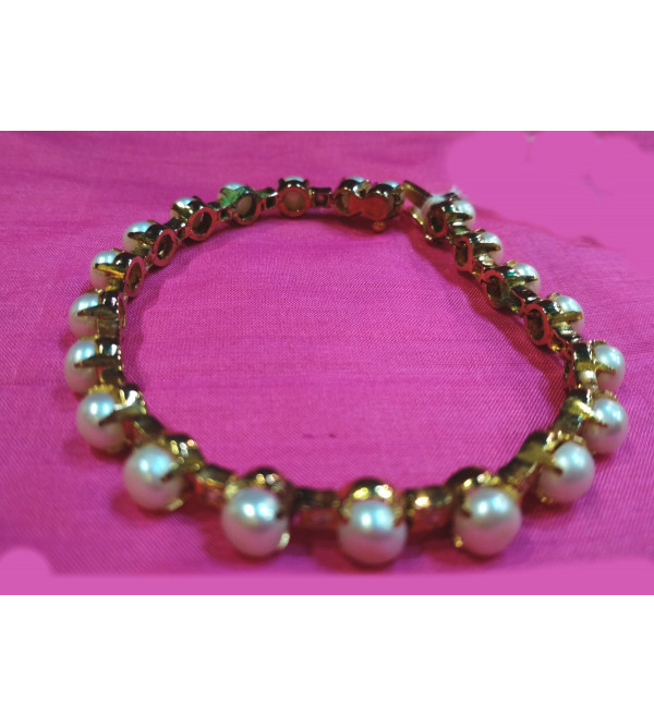 Silver Bracelet With Gold Plated And Pearls
