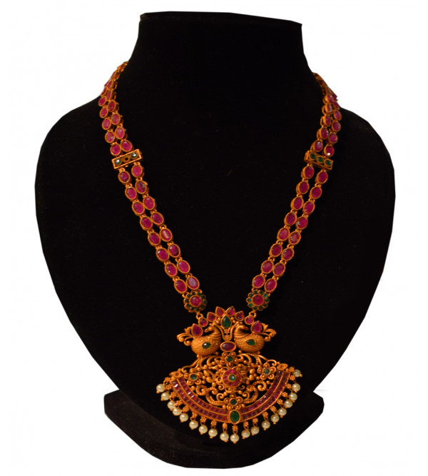 Handicraft Necklace Metal Kundan Gold Plated Set Ruby Impearl 