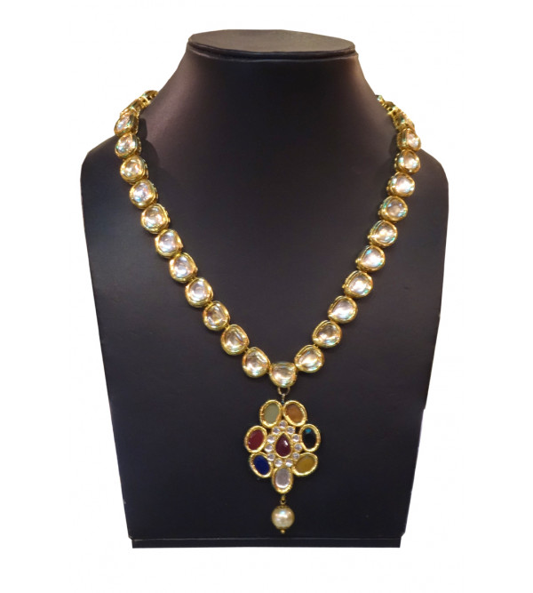 Handicraft Necklace Metal Kundan Gold Plated Set Ruby Impearl 