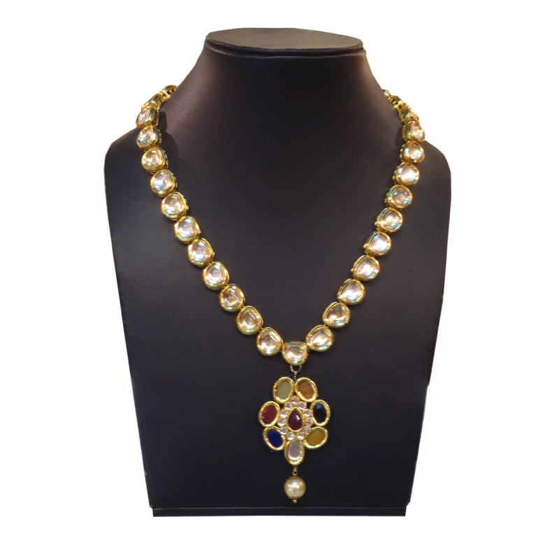 Handicraft Necklace Metal Kundan Gold Plated Set Ruby Impearl 