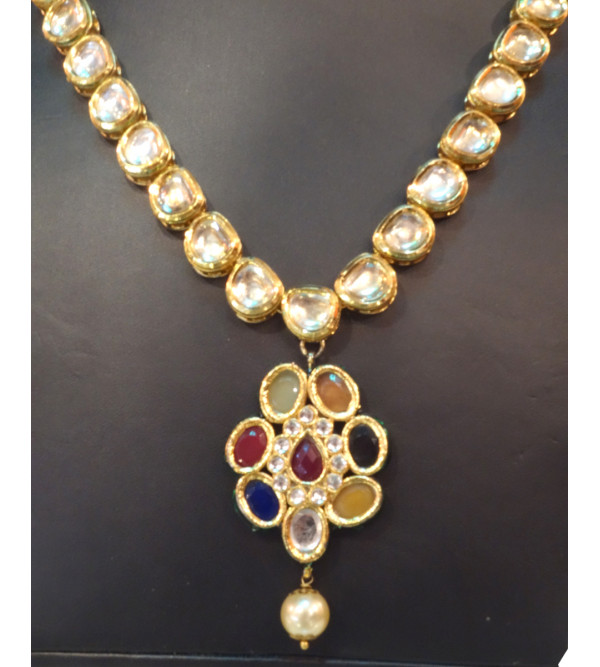 Handicraft Necklace Metal Kundan Gold Plated Set Ruby Impearl 