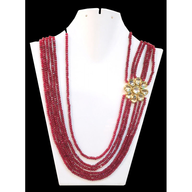 Handicraft Necklace Metal Kundan Gold Plated Set Ruby Impearl 