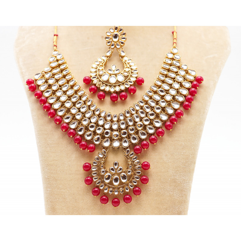 Kundan Necklace Set with Tikka and  Red Onyx 