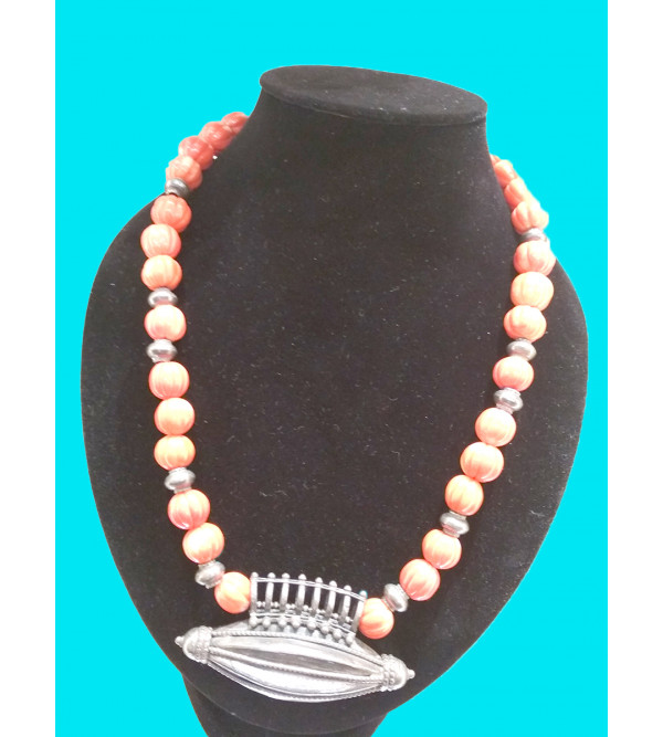 Silver Necklace with Red Coral Kharbuja