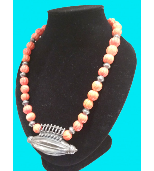 Silver Necklace with Red Coral Kharbuja