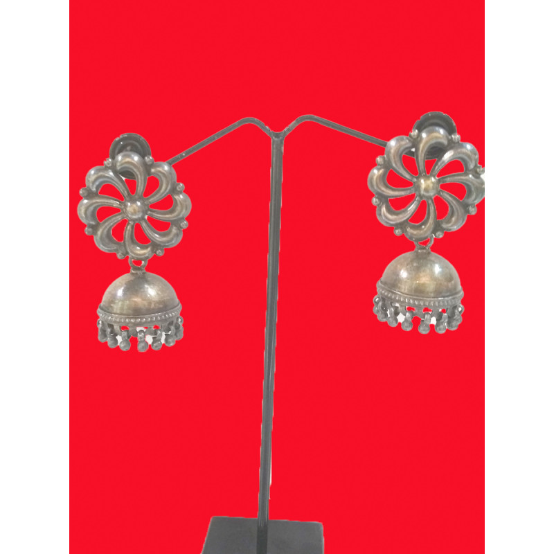 Silver Earring  Jhumki with Flower Top in Gold Rodium 