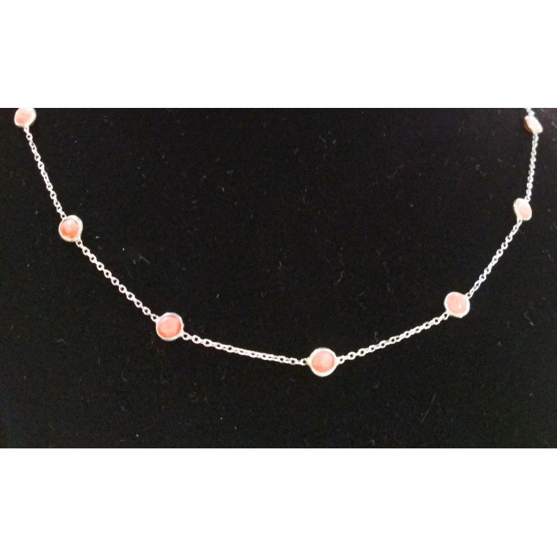 Silver Stone Chain with Coral 18 Inch