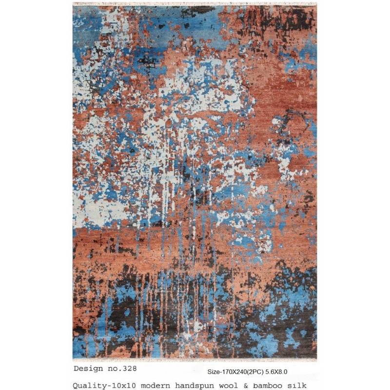 Modern Design Woollen Hand Knotted Carpet From Mirzapur Size 5.6x8.0 Feet
