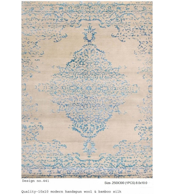 Modern Design Woollen Hand Knotted Carpet From Mirzapur Size 5.6x8.0 Feet