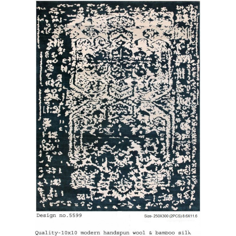 Modern Design Woollen Hand Knotted Carpet From Mirzapur Size 8.6x11.6 Feet
