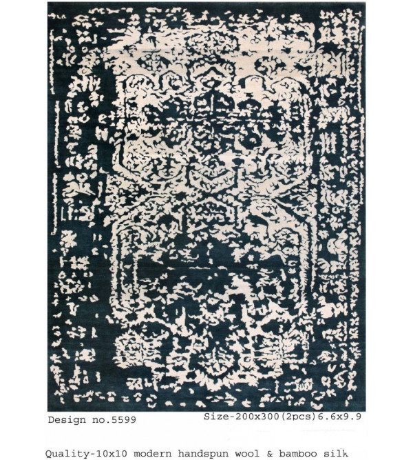 Modern Design Woollen Hand Knotted Carpet From Mirzapur Size 6.6x9.9 Feet