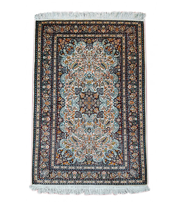 Kashmir Carpet Hand-knotted Silk x Silk Size 2.5ftx4ft