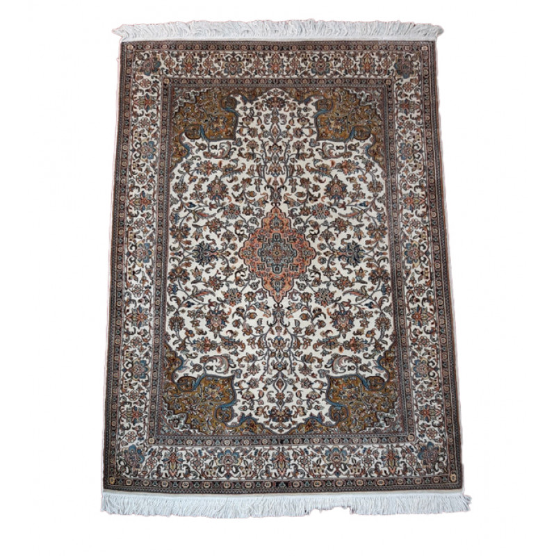Handicraft Kasmir Cotton Silk Ivory Base Carpets 2.5x4 Ft