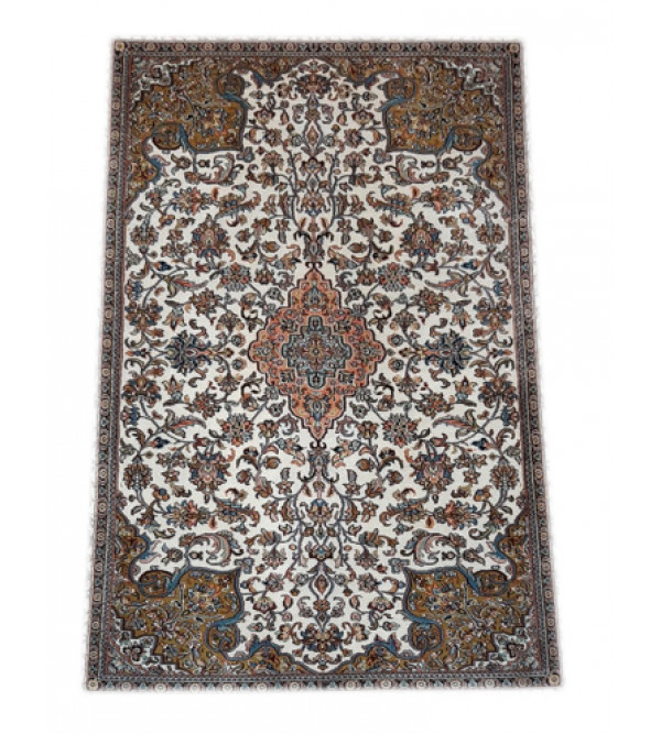 Handicraft Kasmir Cotton Silk Ivory Base Carpets 2.5x4 Ft