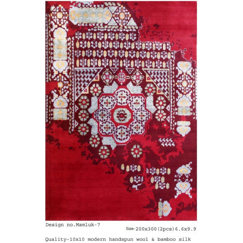 Modern Design Woollen Hand Knotted Carpet From Mirzapur Size 6.6x9.9 Feet