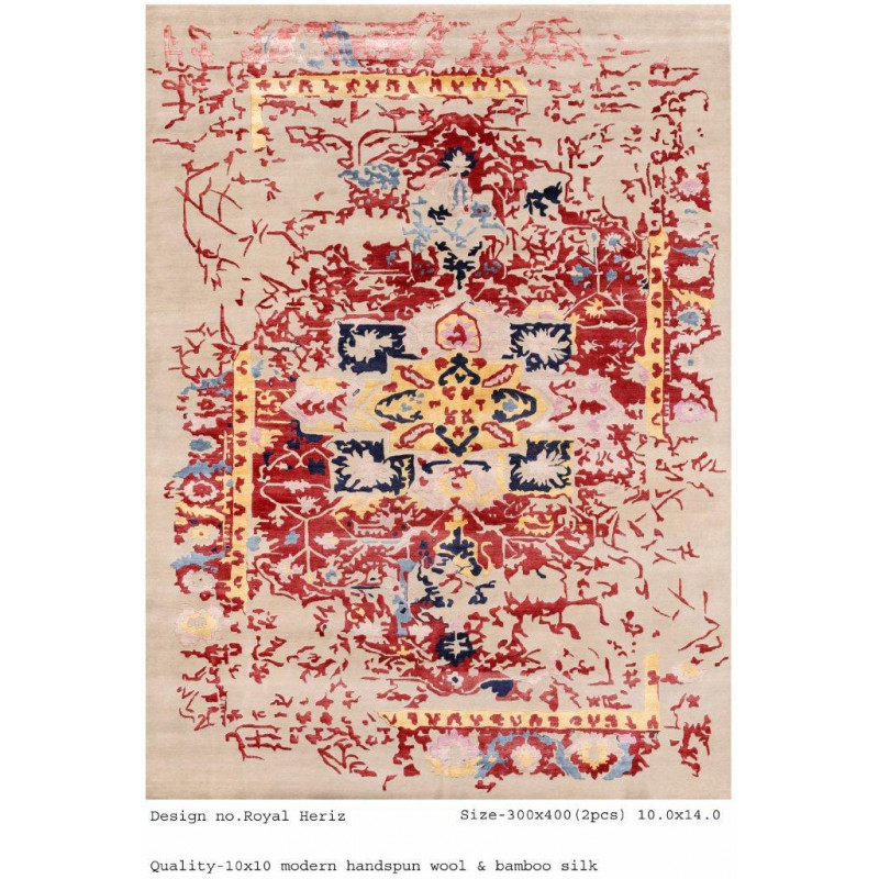 Modern Design Woollen Hand Knotted Carpet From Mirzapur Size 10.0x14.0 Feet