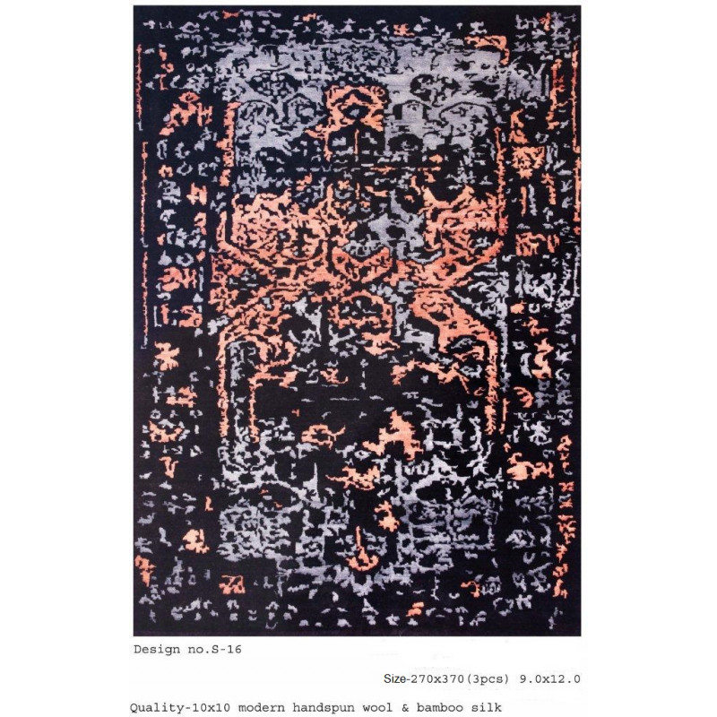 Modern Design Woollen Hand Knotted Carpet From Mirzapur Size 9.0x12.0 Feet