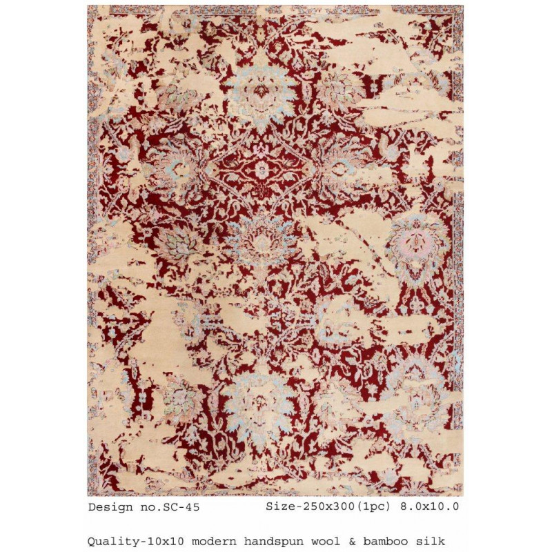 Modern Design Woollen Hand Knotted Carpet From Mirzapur Size 8x10 Feet