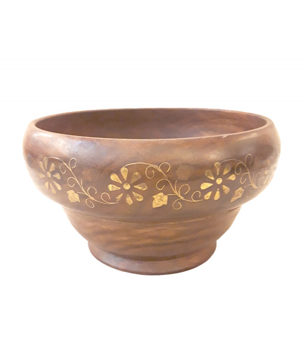 Sheesham Wood Handcrafted Brass- Copper Inlay Bowl