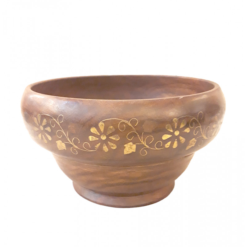 Sheesham Wood Handcrafted Brass- Copper Inlay Bowl