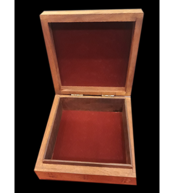 SHEESHAM WOOD BOX COPPERBRASS INLAID  6 X 6 X 2 INCH 