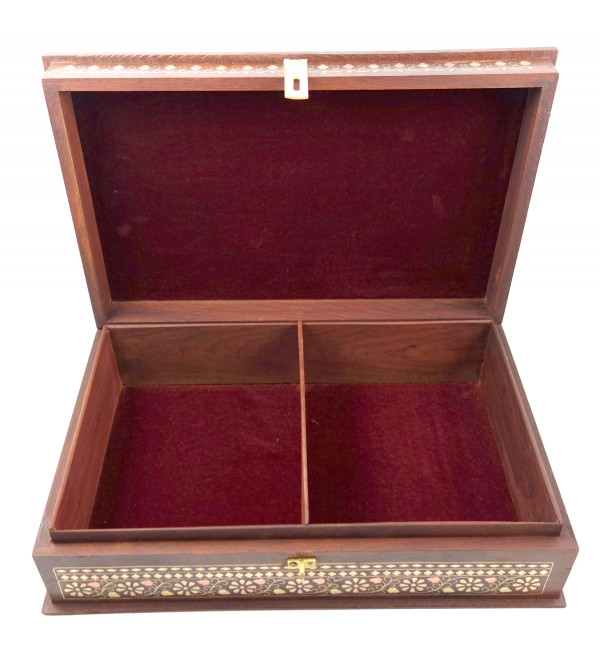 Sheesham Wood Handcrafted Carved Brass- Copper Inlay Box