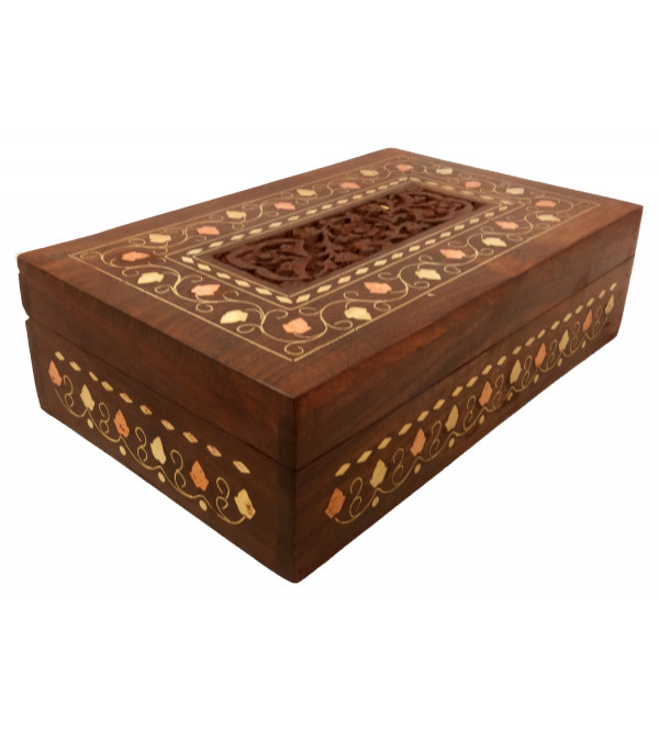 Sheesham Wood Handcrafted Brass - Copper Inlay Box