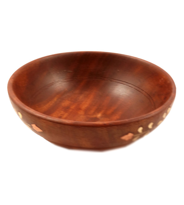 Sheesham Wood Handcrafted Bowl with Brass- Copper Inlay