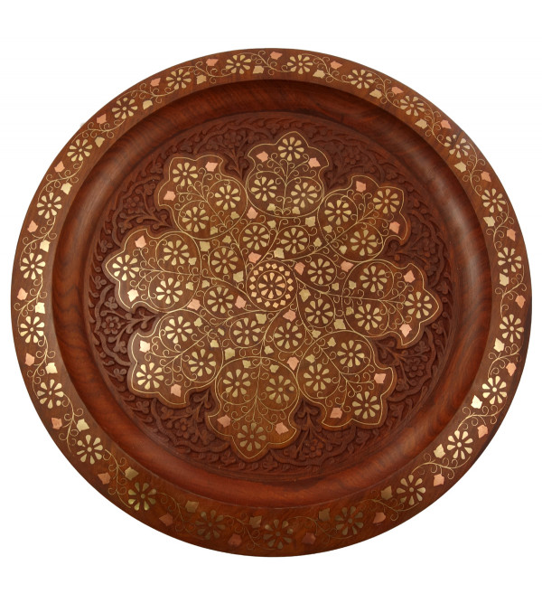 Sheesham Wood Copper Inlay Work Plate 