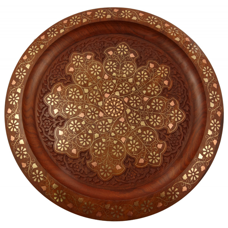 Sheesham Wood Copper Inlay Work Plate 