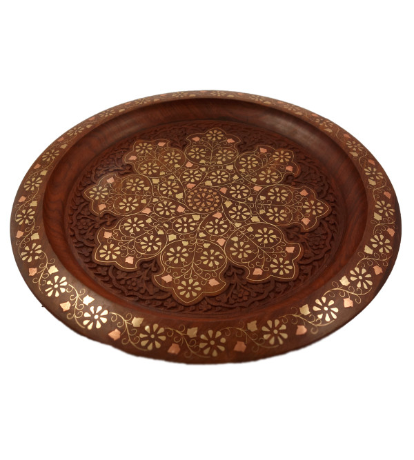 Sheesham Wood Copper Inlay Work Plate 