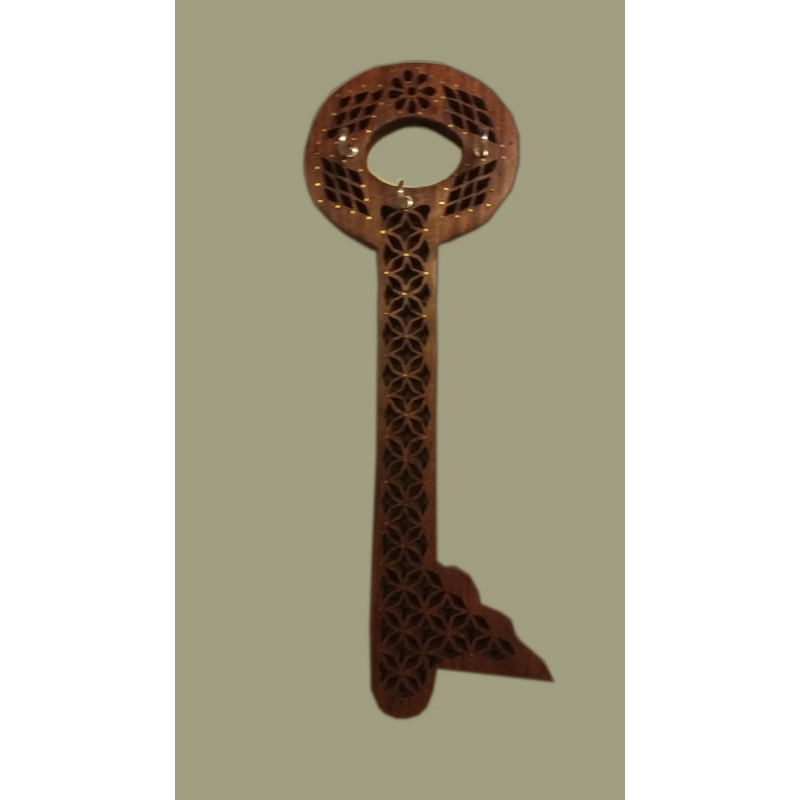 Sheesham Wood Handcrafted Key Stand with Brass-Copper Inlay