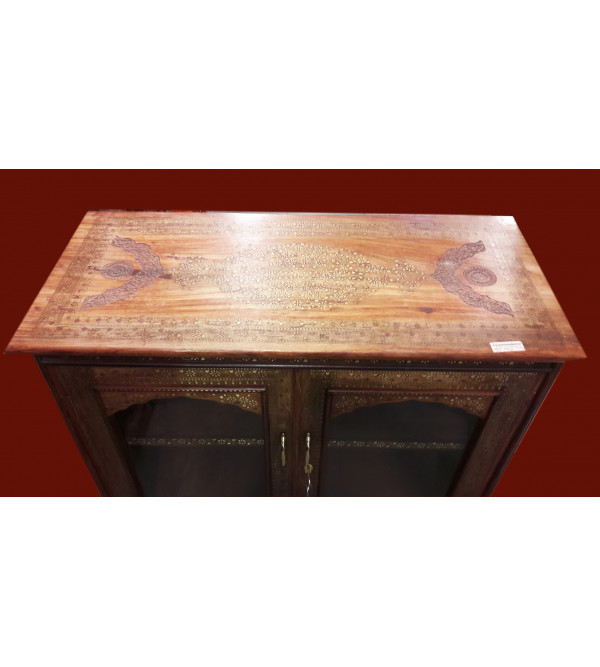 Wooden Handcrafted Copper Inlay Cabinet 