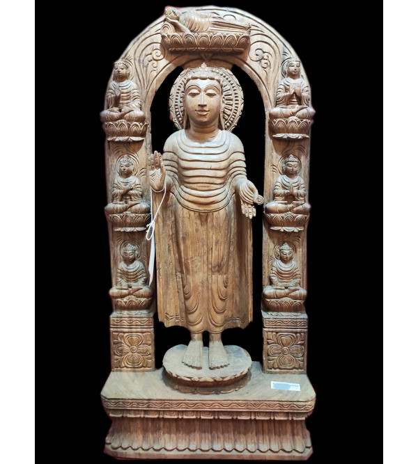 Buddha Handcrafted In Vaghai Wood Size 36X18X5 Inches