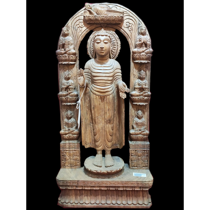Buddha Handcrafted In Vaghai Wood Size 36X18X5 Inches