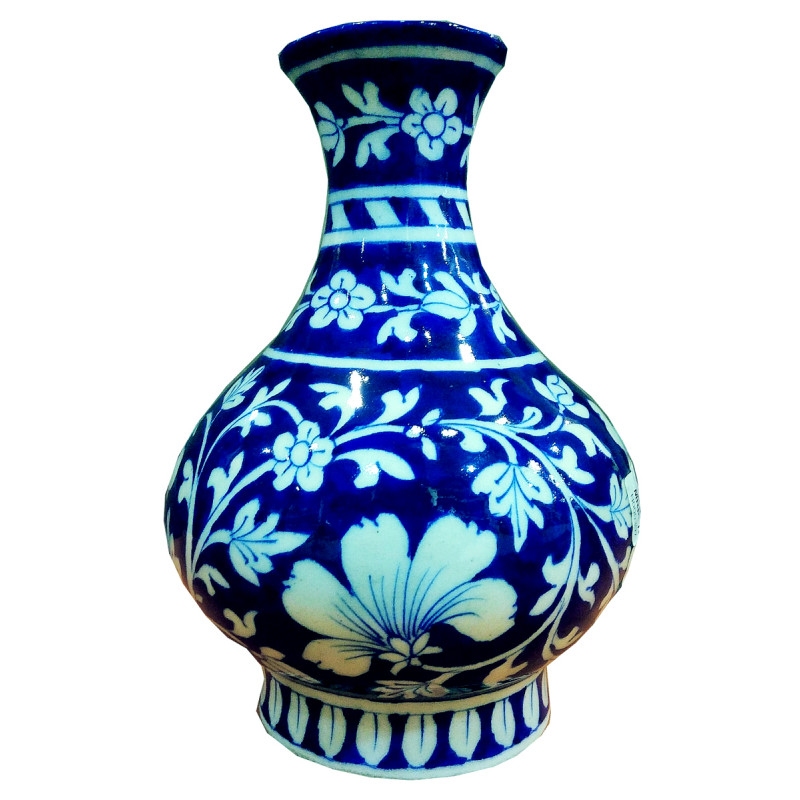 FLOWER VASE BLUE POTTERY surahi 8 inch