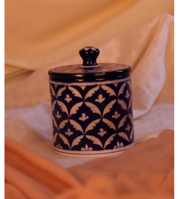 Blue Pottery Jar with Lid 4  Inch 