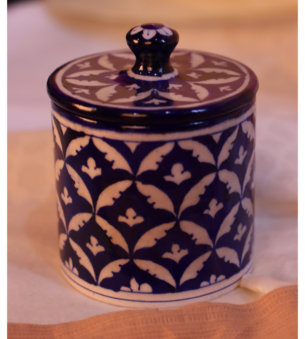 Blue Pottery Jar with Lid 4  Inch 