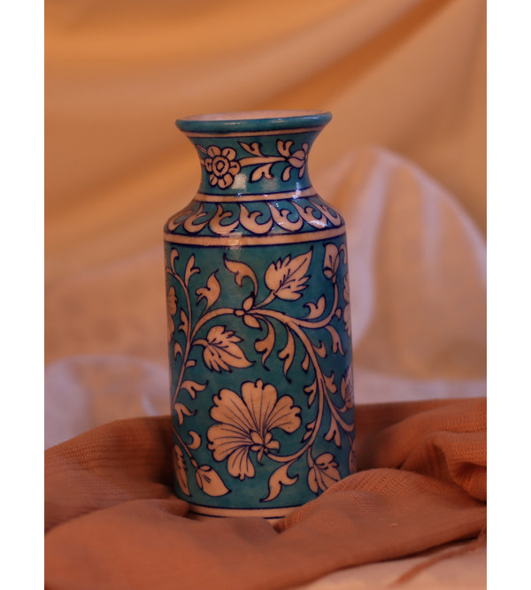 Blue Pottery Cylindrical Vase 6 Inch 