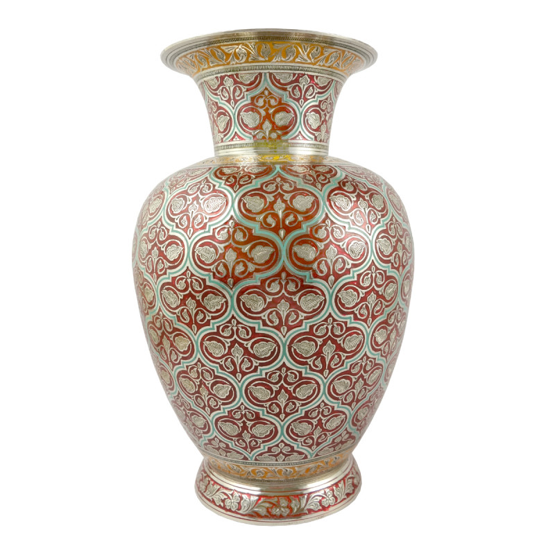 Handicraft Jar Flower Vase Brass Enameled  Black 10 Inch 
