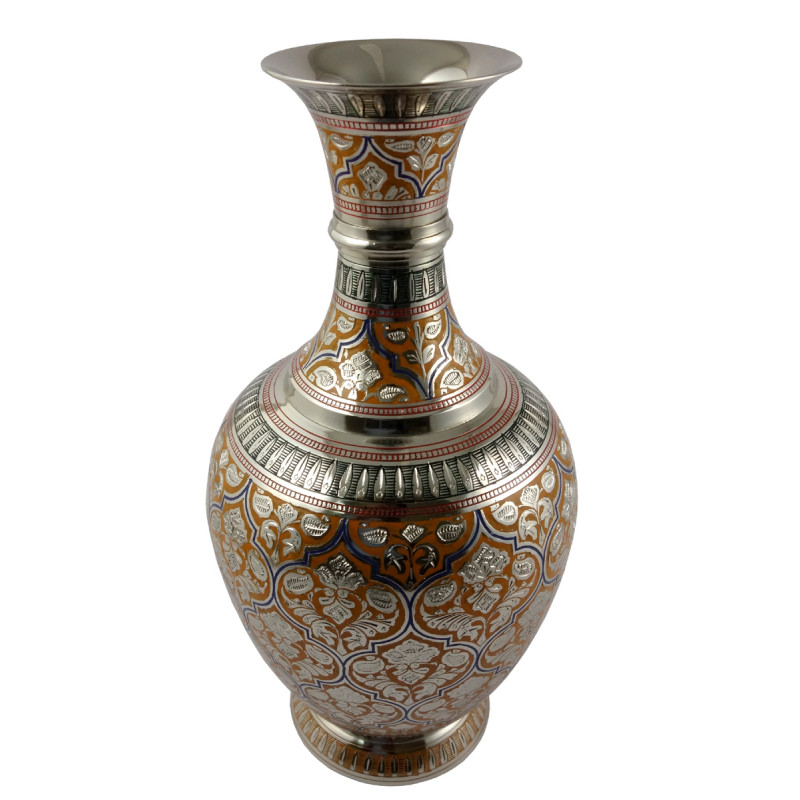 Handicraft Surai Flower Vase Brass Enameled  Black 11.5 Inch 