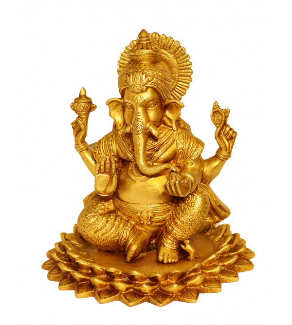 Brass Ganesh Lotus 8 Inch   Wt-3.9kg 