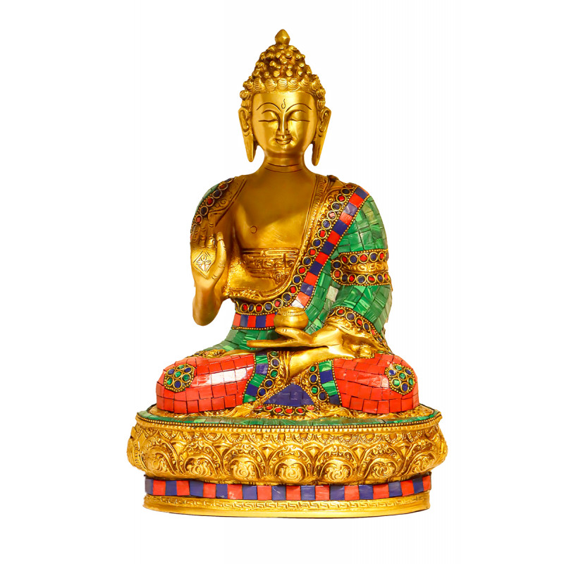 Brass Budha 12 Inch Stone Work Wt 4.500 KG